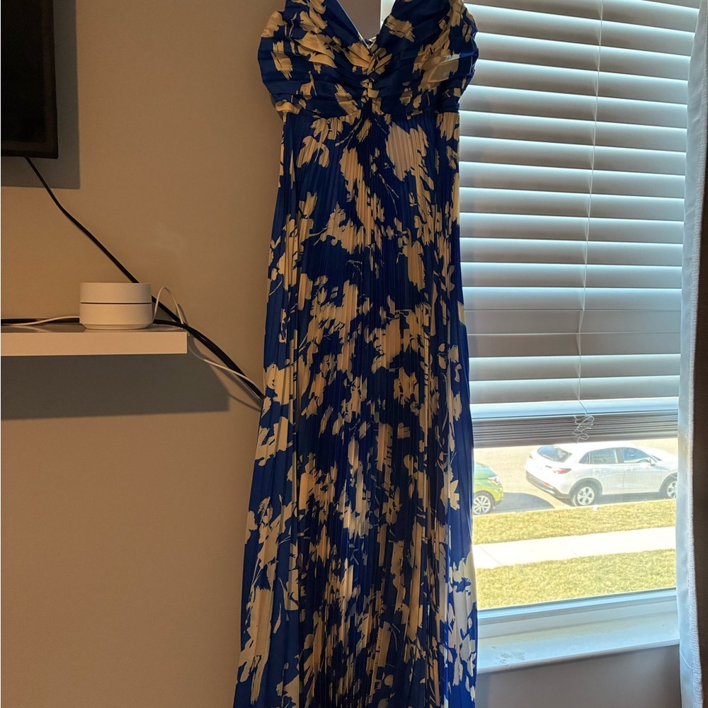 Aakaa Blue and Cream Floral Maxi Dress